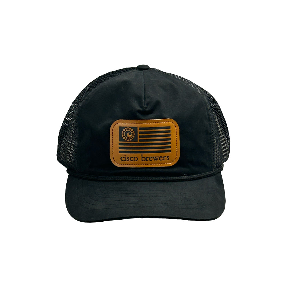 Cisco Brewers 5-Panel Leather Flag Patch Rope Hat - Black