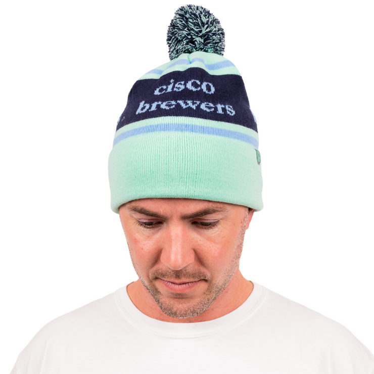 Cisco Brewers Pom Beanie - Navy / Teal / Light Blue